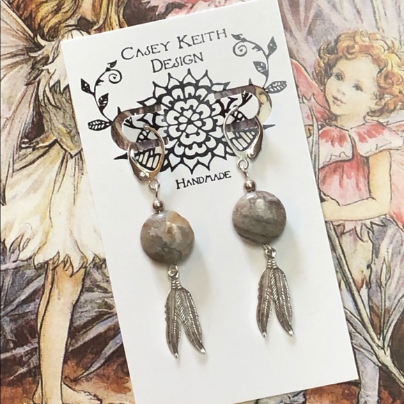 Feathered Laguna Agate Earrings - Picture 2 of 8